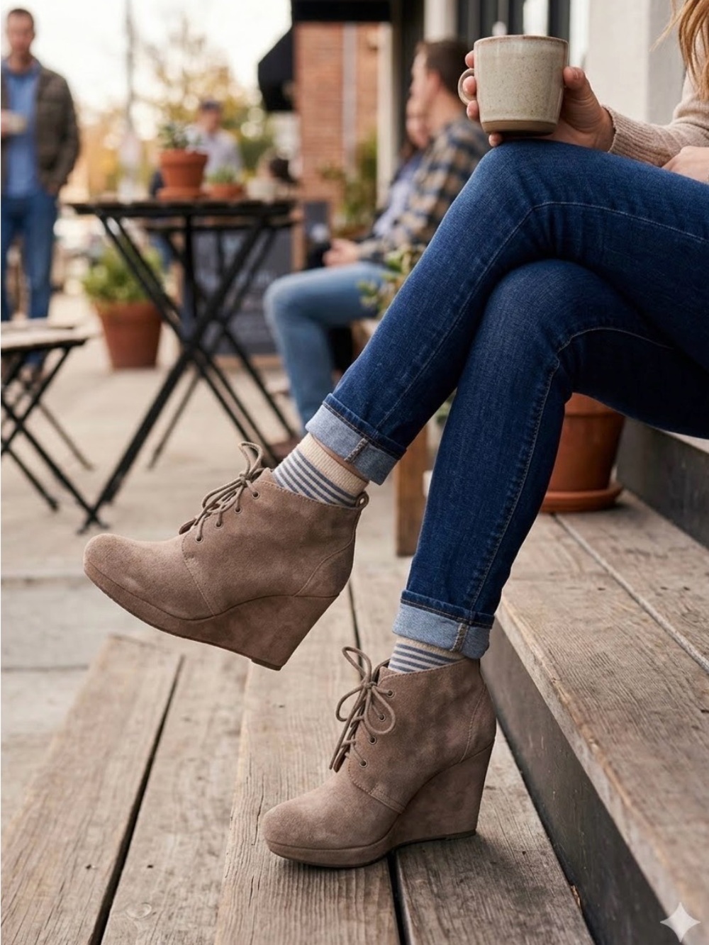 Jessica Simpson Catcher Taupe Suede Wedge Ankle Boots - Women's Lace-Up. Size 6M